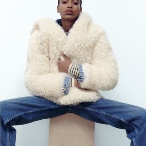Zara shaggy faux fur bomber jacket